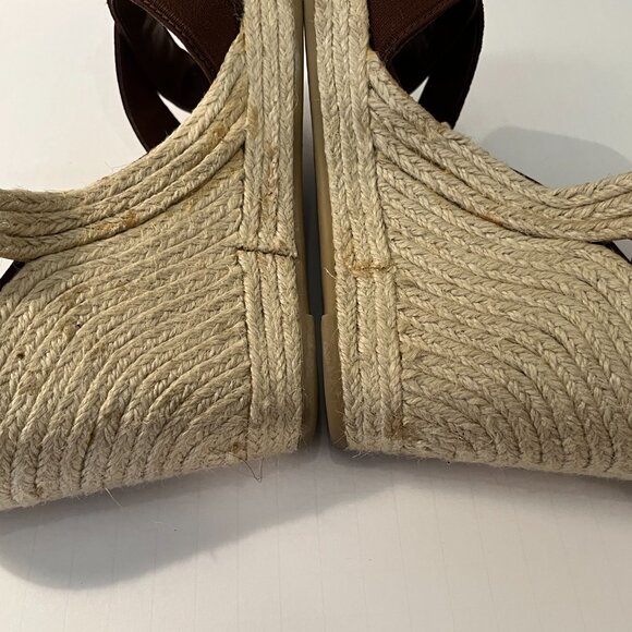 NINE WEST "Jaxson" Brown Fabric Wedge Jute Heel Espadrille Sandals ~ Size 10.5M - Picture 9 of 12